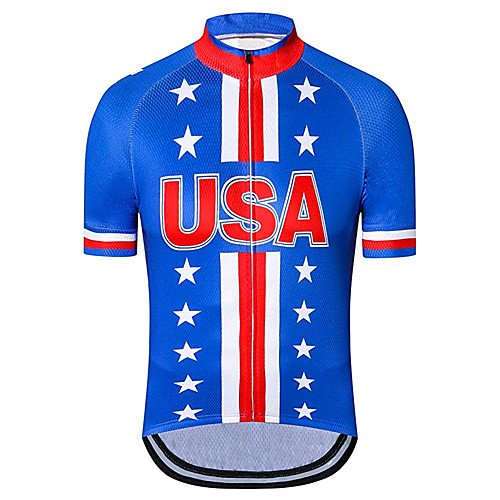 

21Grams Men's Short Sleeve Cycling Jersey Spandex Polyester RedBlue American / USA Stars National Flag Bike Jersey Top Mountain Bike MTB Road Bike Cycling UV Resistant Breathable Quick Dry Sports