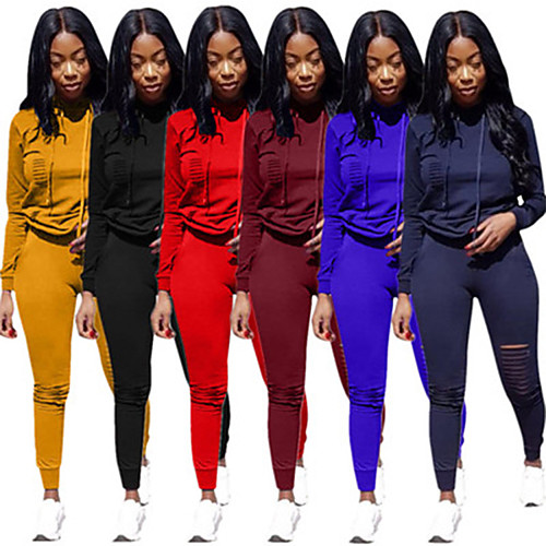 

Women's 2 Piece Tracksuit Sweatsuit Jogging Suit Street Casual Long Sleeve Breathable Quick Dry Moisture Wicking Running Active Training Jogging Sportswear Solid Colored Outfit Set Clothing Suit