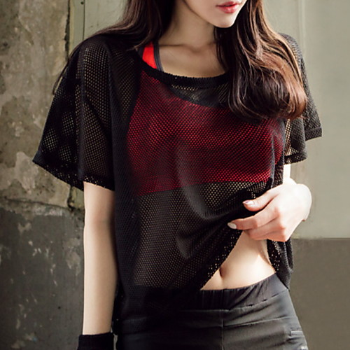 

Women's Solid Colored Mesh T-shirt Daily White / Black