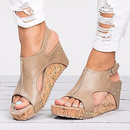 

Women's Sandals Wedge Sandals Heel Sandals Summer Wedge Heel Open Toe Daily PU Dark Brown / Black / Brown