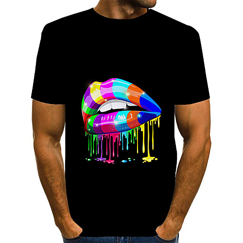 

Men's Plus Size Color Block Rainbow Print T-shirt Basic Exaggerated Daily Weekend Round Neck Black / Short Sleeve