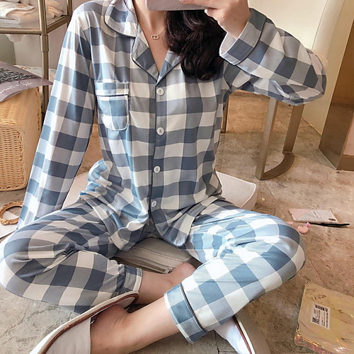 

Women's Shirt Collar Suits Pajamas Plaid