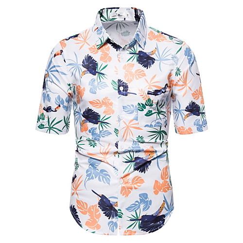 

Men's Geometric Print Shirt Hawaiian Daily White