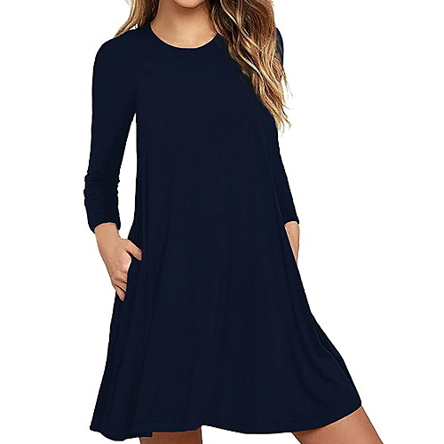 

Women's A Line Dress - Long Sleeve Solid Color Black Navy Blue S M L XL