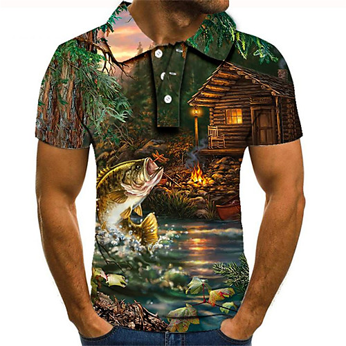 

Men's Plus Size Graphic Slim Polo Street chic Exaggerated Daily Going out Shirt Collar Rainbow / Short Sleeve