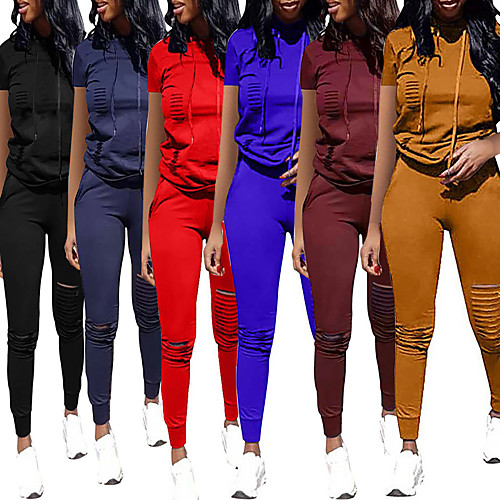 

Women's 2 Piece Tracksuit Sweatsuit Jogging Suit Street Casual Short Sleeve Breathable Quick Dry Moisture Wicking Running Active Training Jogging Sportswear Solid Colored Outfit Set Clothing Suit