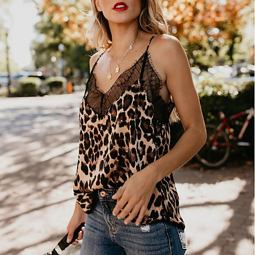 

Women's Leopard Tank Top Daily Strap Black