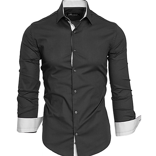 

Men's Shirt Solid Color Plus Size Collar Spread Collar Daily Work Long Sleeve Slim Tops Business White Black Navy Blue / Fall / Spring / Cotton