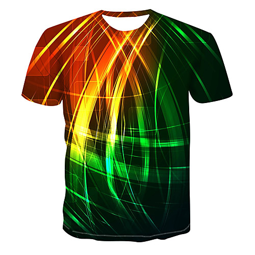 

Men's 3D Slim T-shirt Basic Daily Round Neck Rainbow / Short Sleeve