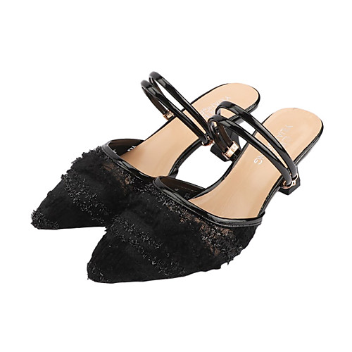 

Women's Sandals Chunky Heel Pointed Toe Lace / Mesh Sexy Summer Black / Beige