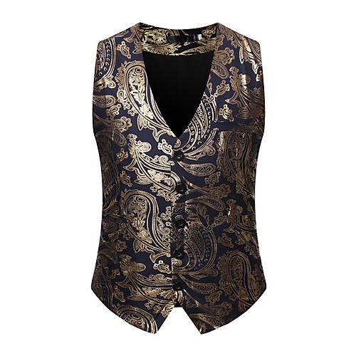 

Black / Navy Blue Geometric Slim Rayon / Polyester Men's Suit - V Neck