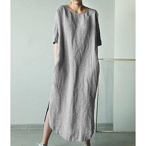

Women's Maxi Loose Dress - Half Sleeve Solid Color Loose Black Khaki Green Dark Gray Gray Light Blue S M L XL XXL XXXL XXXXL XXXXXL