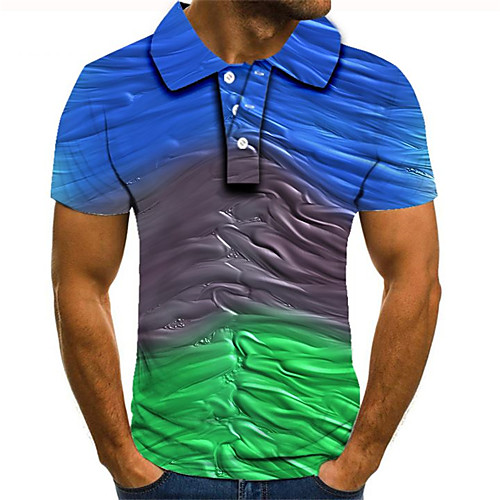 

Men's Plus Size Color Block 3D Polo Street chic Exaggerated Daily Going out Shirt Collar Rainbow / Short Sleeve