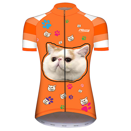 

21Grams Women's Short Sleeve Cycling Jersey Spandex OrangeWhite Cat Funny Animal Bike Jersey Top Mountain Bike MTB Road Bike Cycling UV Resistant Breathable Quick Dry Sports Clothing Apparel