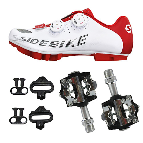 

SIDEBIKE Adults' Cycling Shoes With Pedals & Cleats Mountain Bike Shoes Carbon Fiber Cushioning Cycling Red and White Men's Cycling Shoes