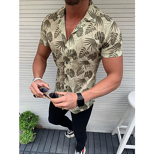 

Men's Floral Color Block Patchwork Print Shirt Basic Street chic Daily Going out Yellow / Gold / Light Green / Gray / Short Sleeve