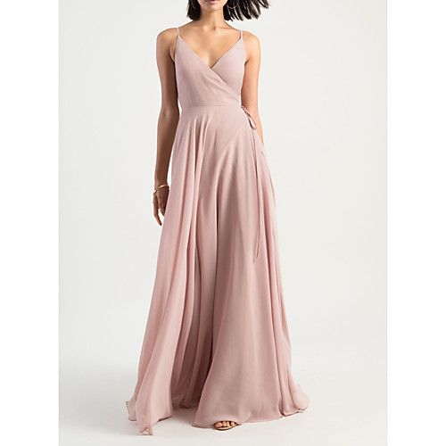 

Sheath / Column V Neck Floor Length Chiffon Bridesmaid Dress with Pleats / Open Back
