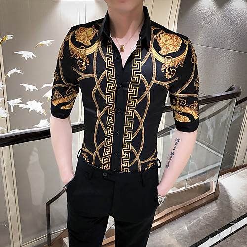 

Men's Geometric Slim Shirt Basic Daily Classic Collar White / Black / Short Sleeve