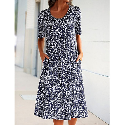 

Women's Swing Dress - Short Sleeves Print Blue Yellow S M L XL XXL XXXL