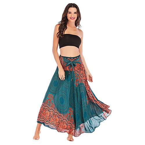 

Women's Swing Skirts - Geometric Wine Green Blue One-Size