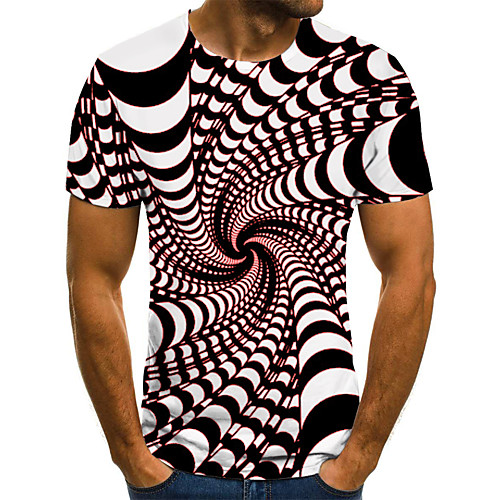 

Men's T shirt Graphic Geometric 3D Plus Size Print Short Sleeve Holiday Tops Streetwear Exaggerated Blue Purple Red