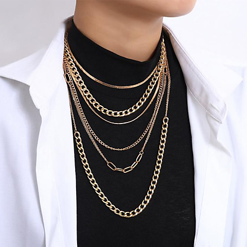 

Women's Chain Necklace Necklace Layered Necklace Retro Statement Classic Vintage Punk Chrome Gold Silver 66 cm Necklace Jewelry 2pcs For Anniversary Masquerade Street Birthday Party Festival