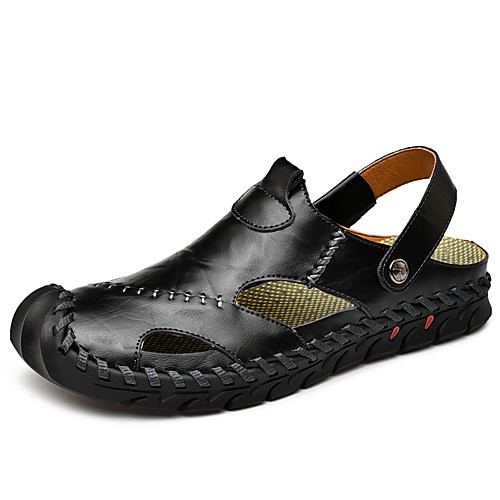 

Men's Sandals Casual Daily Outdoor Walking Shoes Cowhide Breathable Non-slipping Wear Proof Light Brown Dark Brown Black Summer