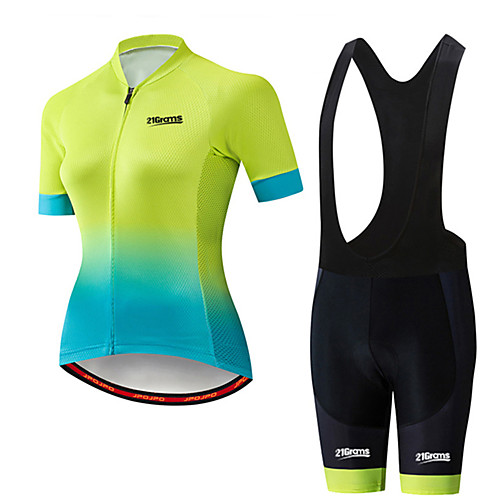 

21Grams Women's Short Sleeve Cycling Jersey with Bib Shorts Spandex Polyester Black / Green Polka Dot Bike Clothing Suit Breathable 3D Pad Quick Dry Ultraviolet Resistant Sweat-wicking Sports Polka