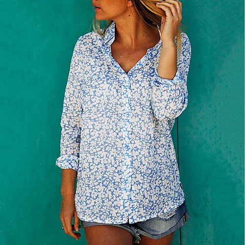 

Women's Geometric Print Shirt Daily Shirt Collar White / Red