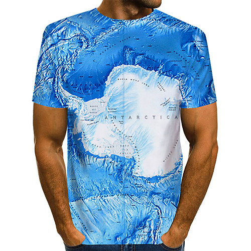 

Men's T shirt Graphic Scenery 3D Plus Size Print Short Sleeve Daily Tops Basic Streetwear Light Blue