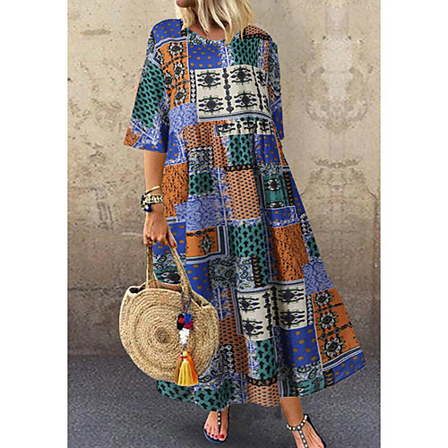 

Women's Maxi Loose Dress - Half Sleeve Print Loose Red Khaki Green L XL XXL XXXL XXXXL XXXXXL