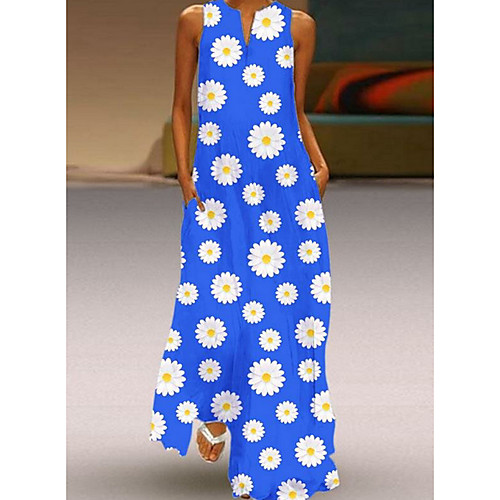 

Women's Maxi A Line Dress - Sleeveless Floral V Neck Loose Blue Green M L XL XXL XXXL XXXXL XXXXXL