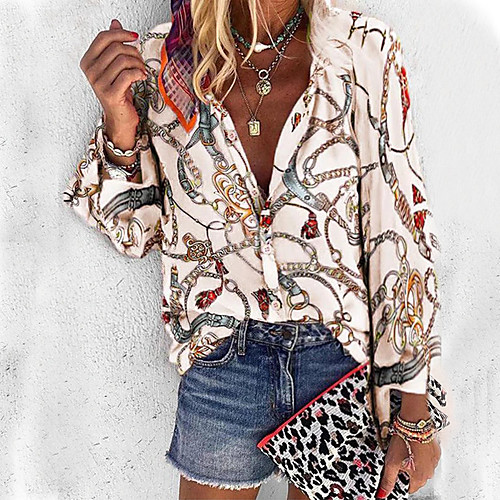 

Women's Blouse Shirt Floral Flower Long Sleeve Floral Shirt Collar Tops Boho Basic Top Blue Purple Red