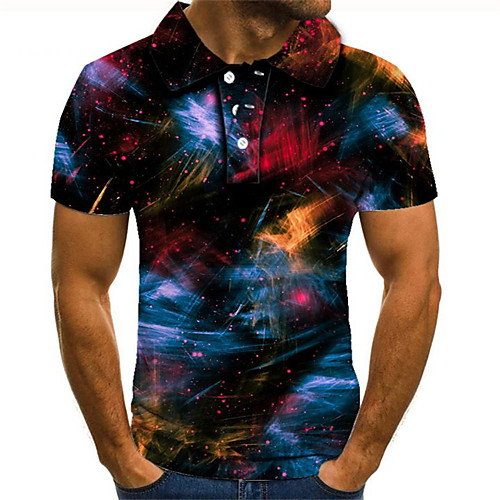 

Men's Plus Size Color Block 3D Polo Street chic Exaggerated Daily Going out Shirt Collar Rainbow / Short Sleeve