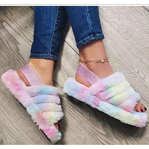 

Women's Slippers & Flip-Flops Fuzzy Slippers Summer Flat Heel Open Toe Daily Cotton Black / Fuchsia / Pink