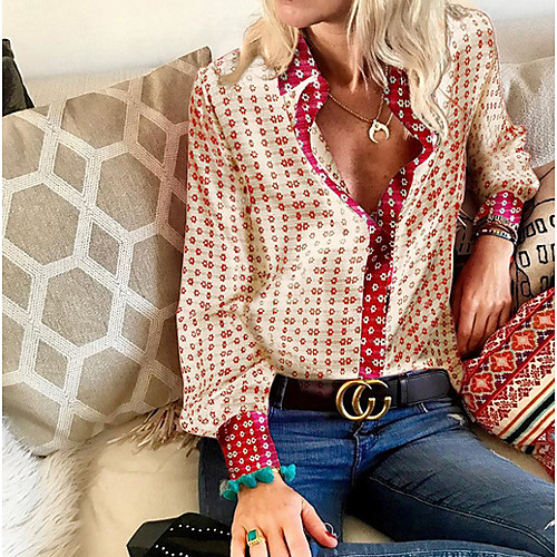 

Women's Geometric Patchwork Print Shirt Daily V Neck Purple / Blushing Pink / Beige / Gray