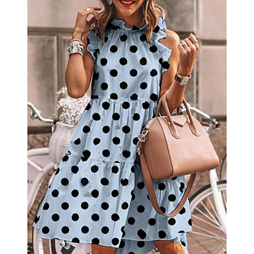 

Women's Loose Dress - 3/4 Length Sleeve Polka Dot Print Loose White Black Blue Yellow Blushing Pink Dusty Blue Royal Blue Rainbow S M L XL XXL XXXL