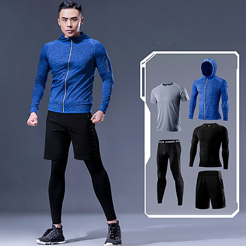 

Men's Activewear Set Workout Outfits Compression Suit Athletic Athleisure 5pcs Long Sleeve Elastane Thermal Warm Moisture Wicking Quick Dry Fitness Gym Workout Running Active Training Jogging