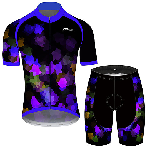 

21Grams Men's Short Sleeve Cycling Jersey with Shorts Spandex Polyester Black / Blue Galaxy Patchwork Sparkly Bike Clothing Suit UV Resistant Breathable Quick Dry Sweat-wicking Sports Galaxy Mountain