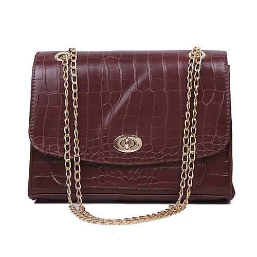 

Women's Bags PU Leather Polyester Crossbody Bag Chain Solid Color Daily Office & Career Leather Bag Chain Bag MessengerBag Black Blue Red Brown