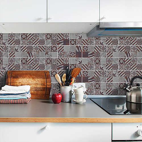 

20x10cmx9pcs Graphic Rusty Pattern Wall Stickers Retro Oil-proof Waterproof Tile Wallpaper For Kitchen Bathroom Ground Wall House Decoration