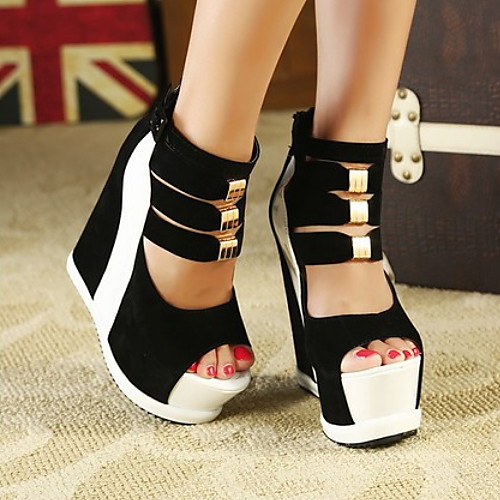 

Women's Sandals Wedge Sandals Summer Wedge Heel Round Toe Daily PU White / Red