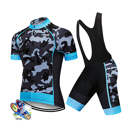 

21Grams Men's Short Sleeve Cycling Jersey with Bib Shorts Spandex White Black Patchwork Solid Color Camo / Camouflage Bike UV Resistant Breathable Quick Dry Sports Patchwork Mountain Bike MTB Road