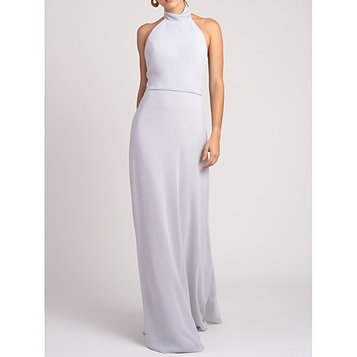 

Sheath / Column Halter Neck Floor Length Chiffon Bridesmaid Dress with Bow(s)