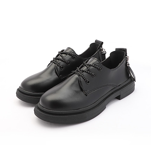 

Women's Oxfords Flat Heel Round Toe Lace-up PU Casual Spring & Fall Black / Beige / Gray