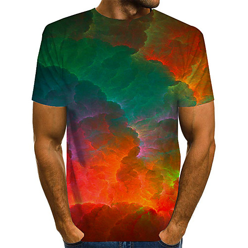 

Men's Plus Size Color Block Rainbow Print T-shirt Basic Exaggerated Daily Weekend Round Neck Rainbow / Short Sleeve