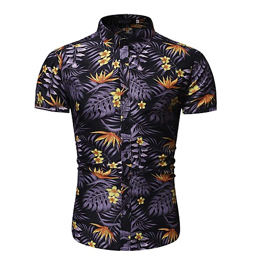 

Men's Shirt Geometric Print Short Sleeve Holiday Tops Tropical Purple