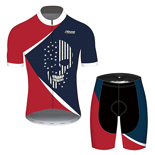 

21Grams Men's Short Sleeve Cycling Jersey with Shorts Spandex Polyester RedBlue Skull American / USA National Flag Bike Clothing Suit UV Resistant Breathable Quick Dry Sweat-wicking Sports Skull