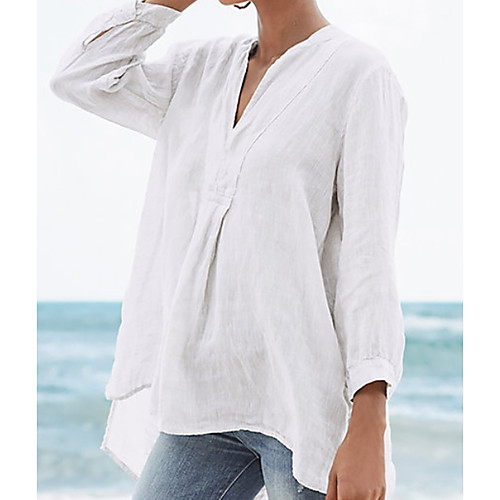 

Women's Solid Colored Asymmetric Loose T-shirt - Cotton Daily V Neck White / Black / Yellow / Green