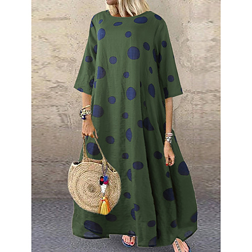 

Women's Shift Dress Maxi long Dress Yellow Wine Green Short Sleeve Polka Dot Round Neck Hot Elegant M L XL XXL 3XL 4XL 5XL